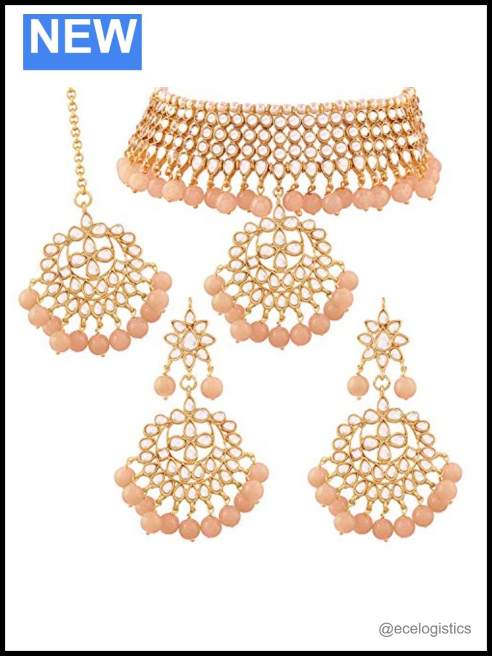 Kundan Maang Tikka Necklace Earrings Set Ethnic Wedding Jewelry